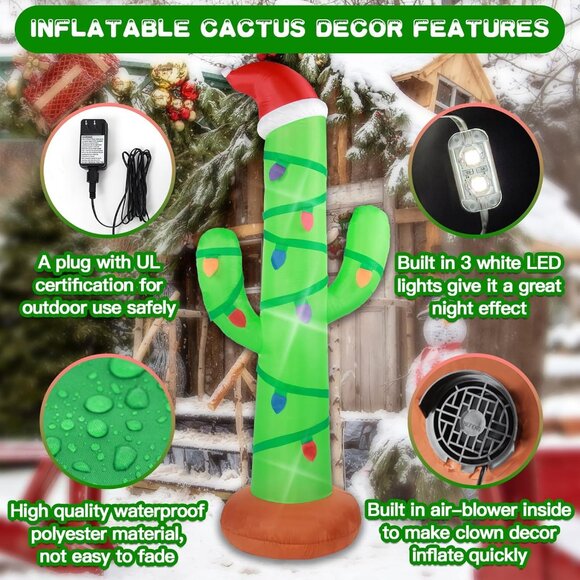 7FT Inflatable Christmas Cactus with LED Lights for Yard Lawn Holiday Decor - Picture 4 of 6